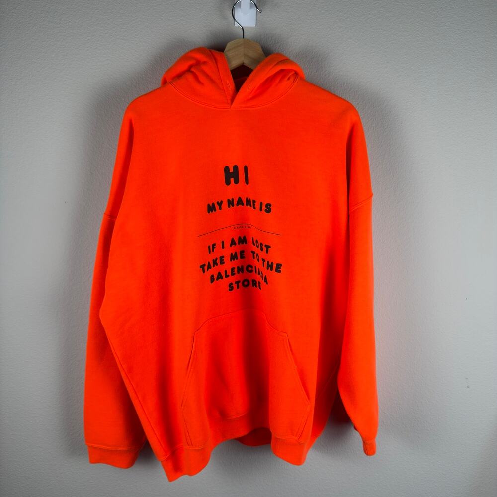 Balenciaga Hi My Name Is Hoodie Fluorescent Orange Black Unifit Size XXSst